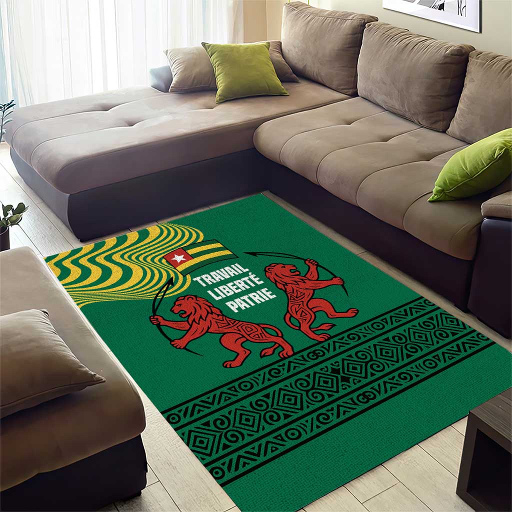 Togo Area Rug - Red Twin Lions and Travail Liberté Patrie Slogan