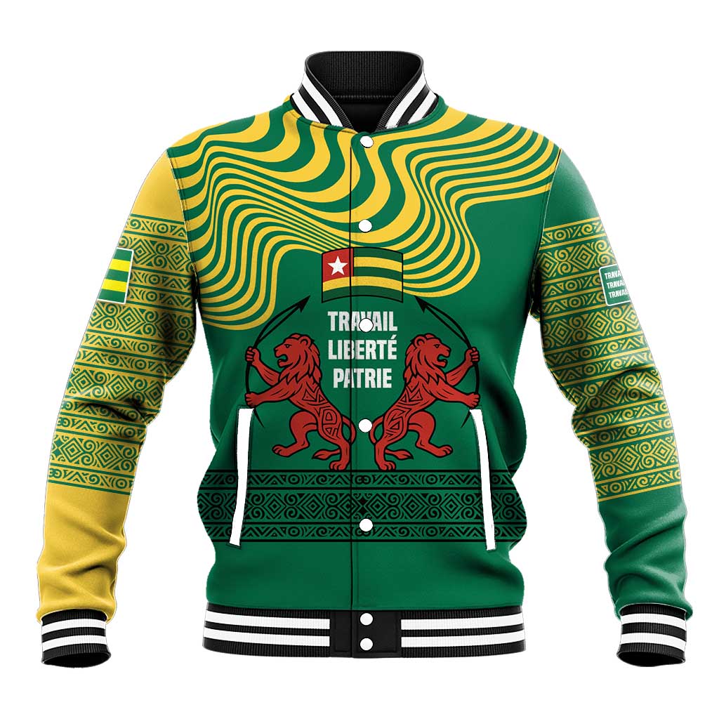 Togo Baseball Jacket - Red Twin Lions and Travail Liberté Patrie Slogan