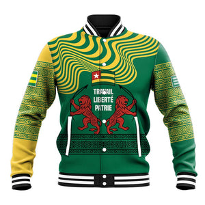 Togo Baseball Jacket - Red Twin Lions and Travail Liberté Patrie Slogan