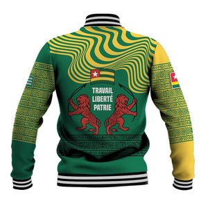 Togo Baseball Jacket - Red Twin Lions and Travail Liberté Patrie Slogan