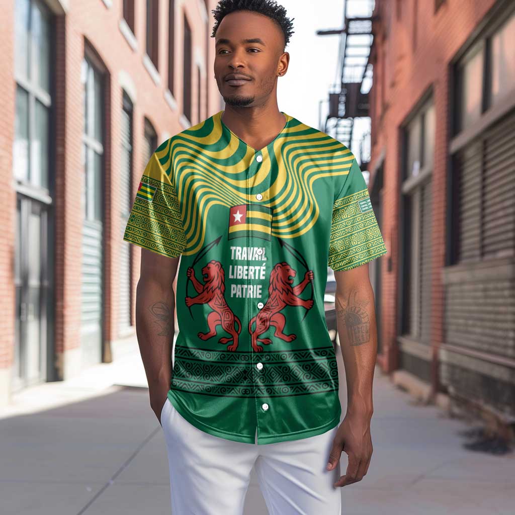 Togo Baseball Jersey - Red Twin Lions and Travail Liberté Patrie Slogan