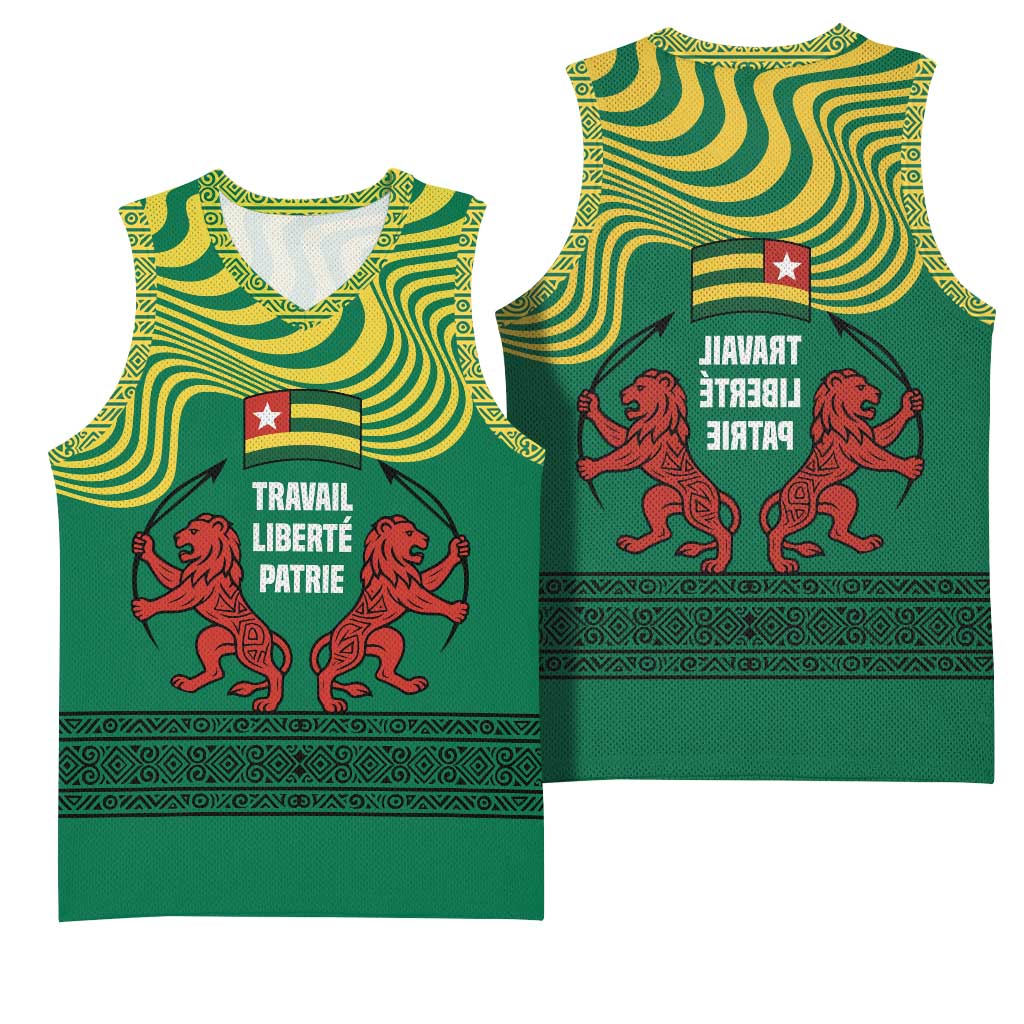 Togo Basketball Jersey - Red Twin Lions and Travail Liberté Patrie Slogan - African Pride