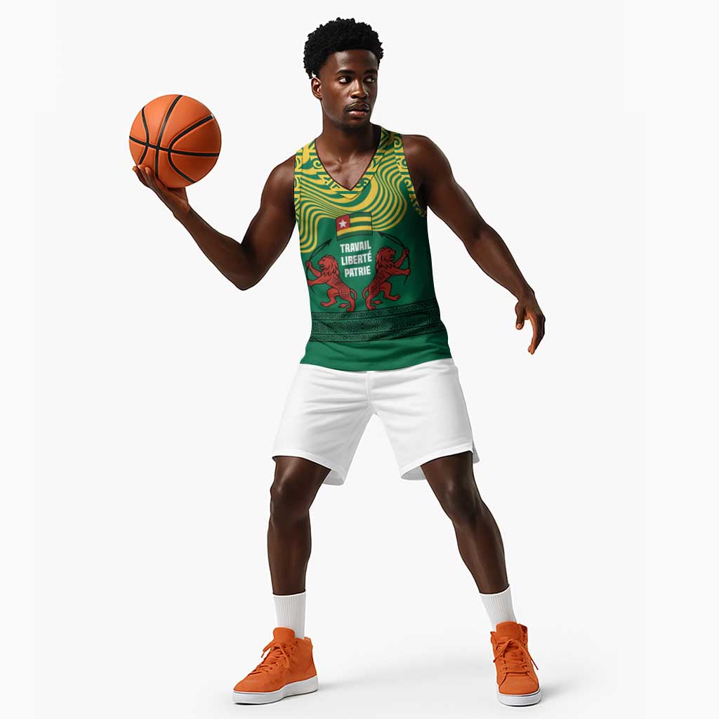 Togo Basketball Jersey - Red Twin Lions and Travail Liberté Patrie Slogan - African Pride
