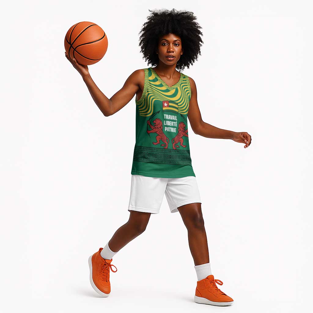 Togo Basketball Jersey - Red Twin Lions and Travail Liberté Patrie Slogan - African Pride