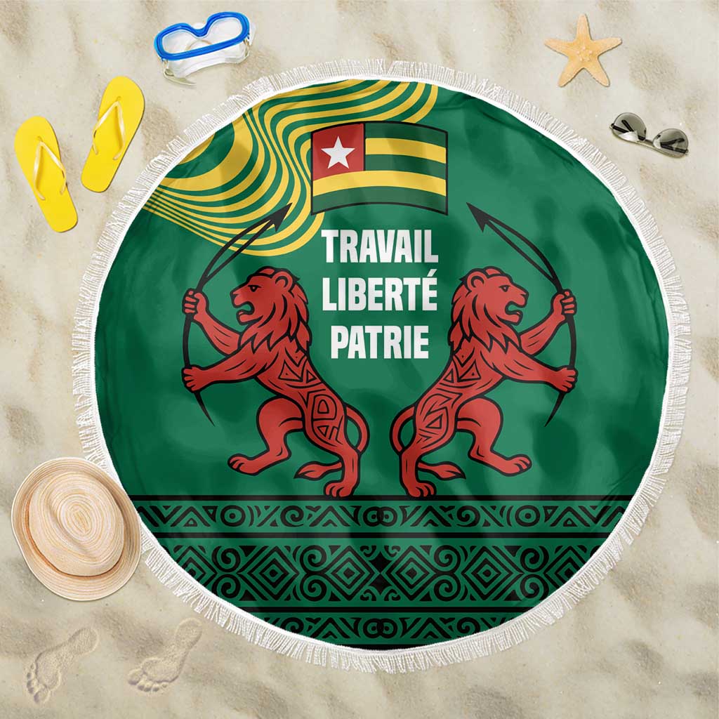 Togo Beach Blanket - Red Twin Lions and Travail Liberté Patrie Slogan