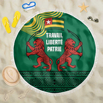 Togo Beach Blanket - Red Twin Lions and Travail Liberté Patrie Slogan