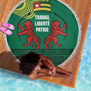 Togo Beach Blanket - Red Twin Lions and Travail Liberté Patrie Slogan