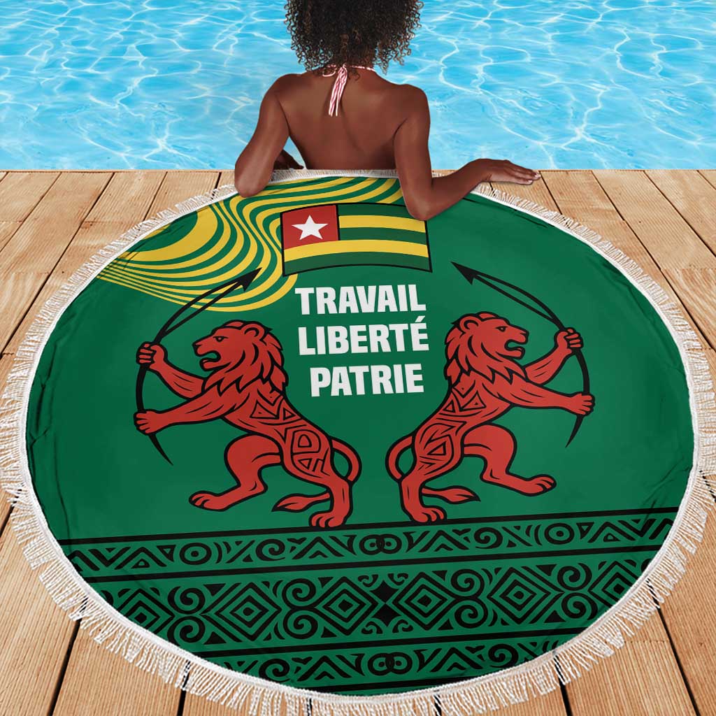 Togo Beach Blanket - Red Twin Lions and Travail Liberté Patrie Slogan