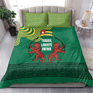 Togo Bedding Set - Red Twin Lions and Travail Liberté Patrie Slogan