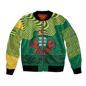 Togo Bomber Jacket - Red Twin Lions and Travail Liberté Patrie Slogan