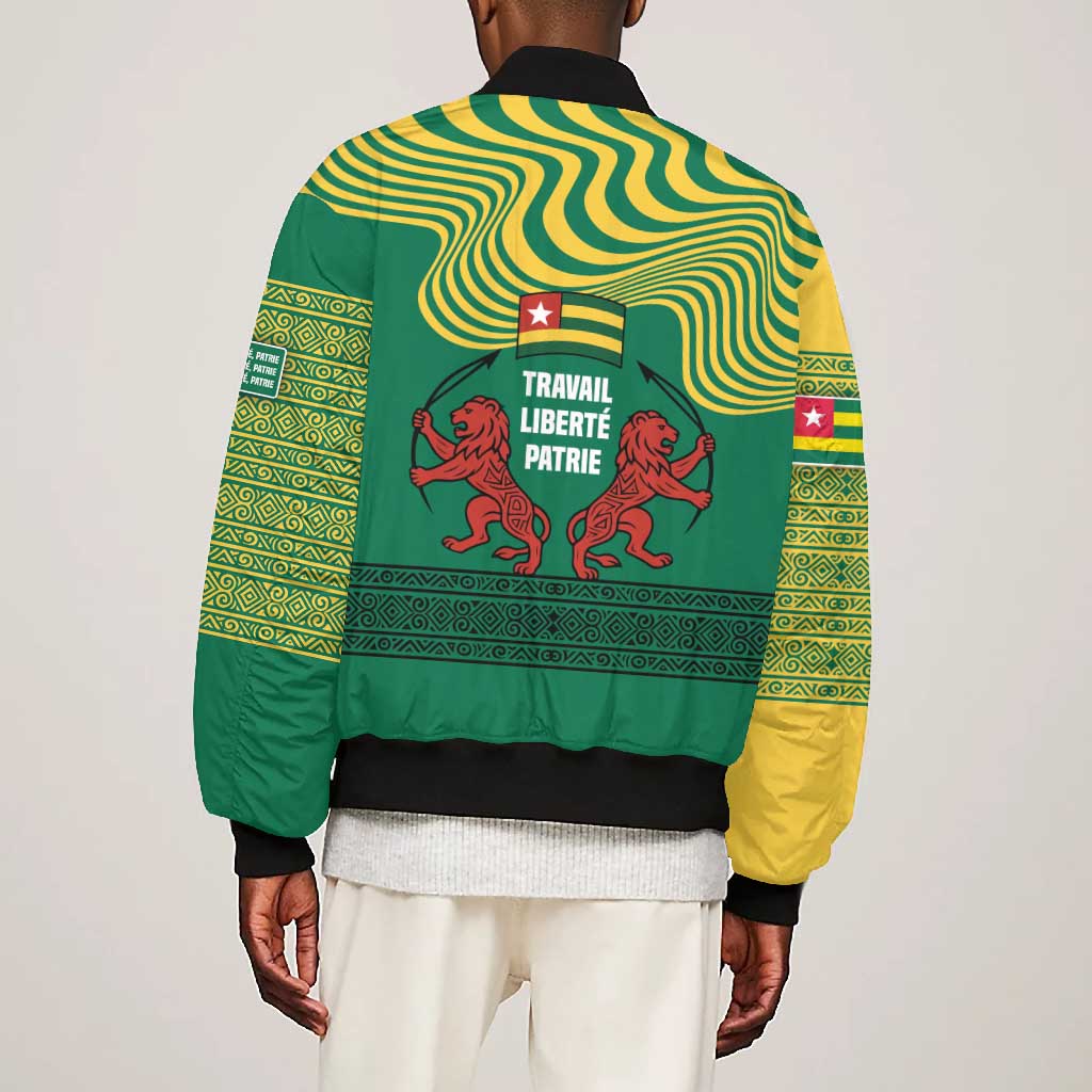 Togo Bomber Jacket - Red Twin Lions and Travail Liberté Patrie Slogan