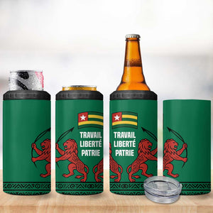 Togo 4 in 1 Can Cooler Tumbler - Red Twin Lions and Travail Liberté Patrie Slogan