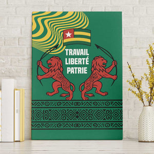 Togo Canvas Wall Art - Red Twin Lions and Travail Liberté Patrie Slogan