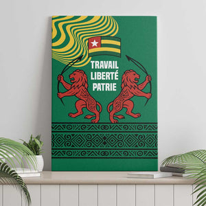 Togo Canvas Wall Art - Red Twin Lions and Travail Liberté Patrie Slogan