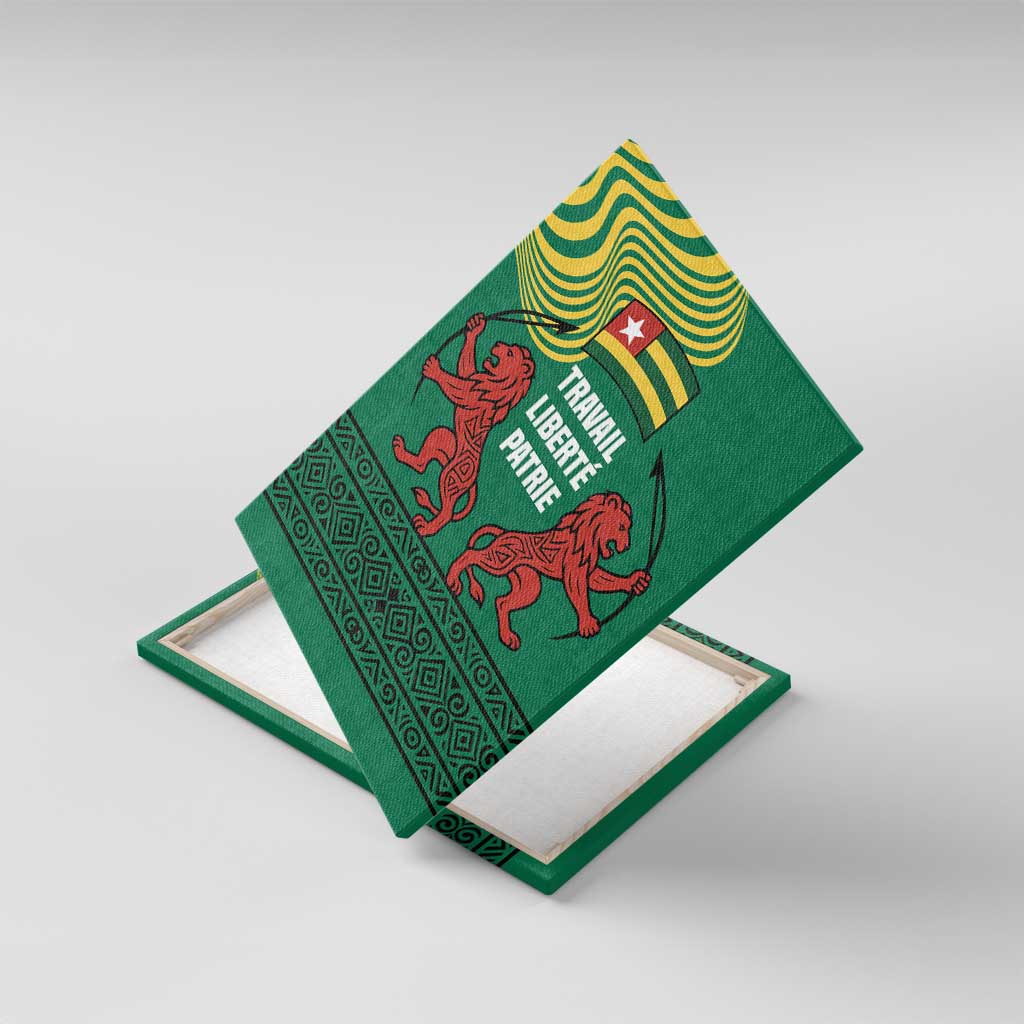 Togo Canvas Wall Art - Red Twin Lions and Travail Liberté Patrie Slogan