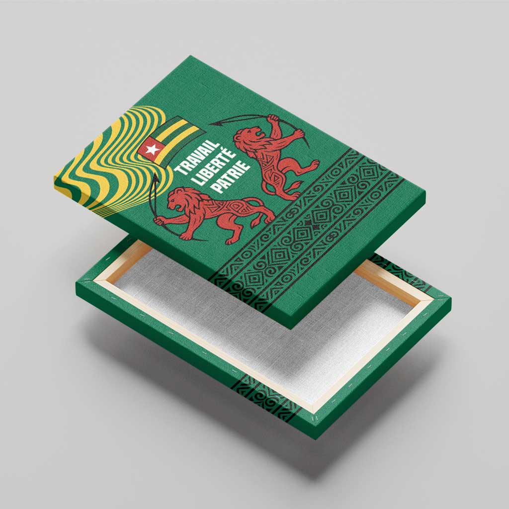 Togo Canvas Wall Art - Red Twin Lions and Travail Liberté Patrie Slogan