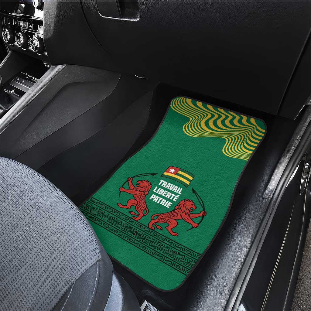 Togo Car Mats - Red Twin Lions and Travail Liberté Patrie Slogan