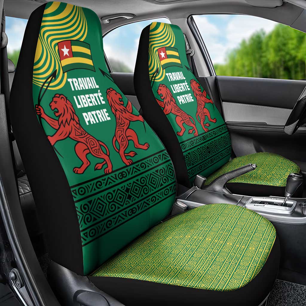 Togo Car Seat Cover - Red Twin Lions and Travail Liberté Patrie Slogan