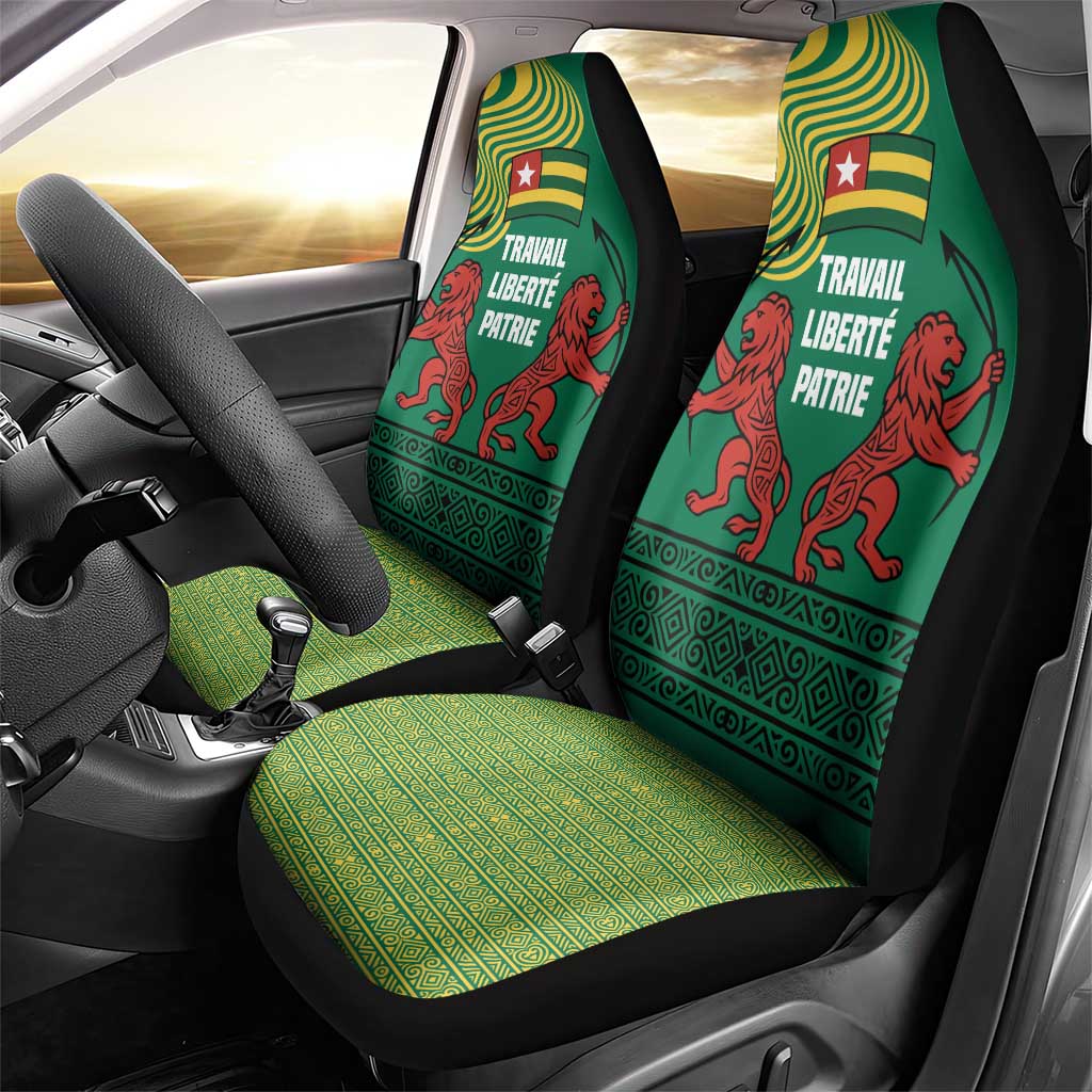 Togo Car Seat Cover - Red Twin Lions and Travail Liberté Patrie Slogan
