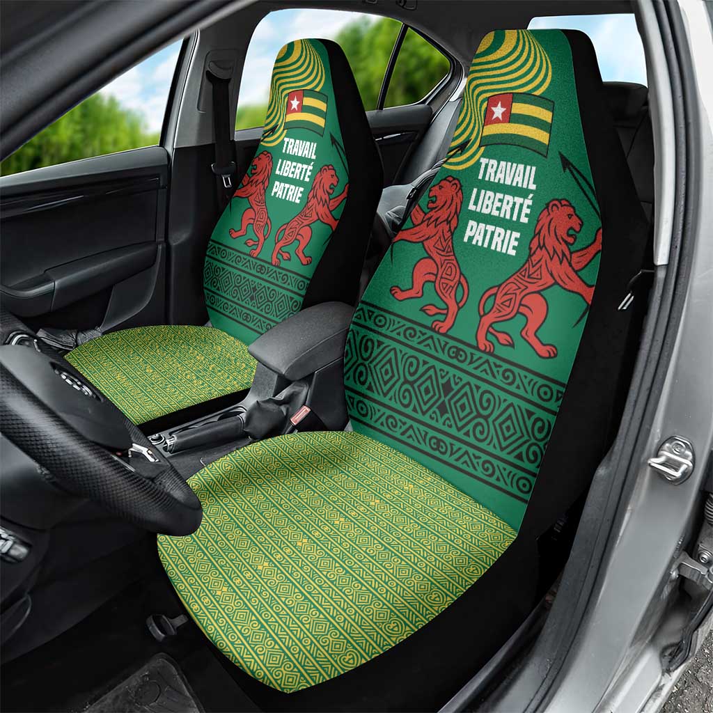 Togo Car Seat Cover - Red Twin Lions and Travail Liberté Patrie Slogan