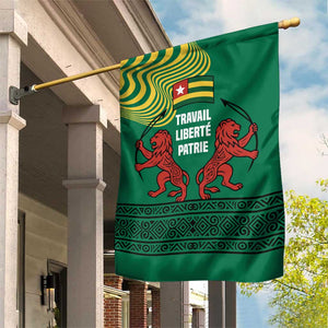 Togo Garden Flag - Red Twin Lions and Travail Liberté Patrie Slogan