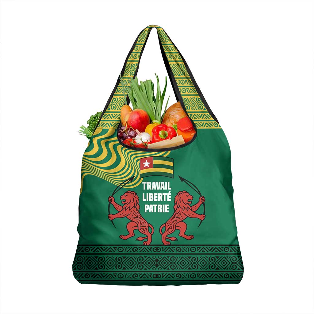 Togo Grocery Bag - Red Twin Lions and Travail Liberté Patrie Slogan