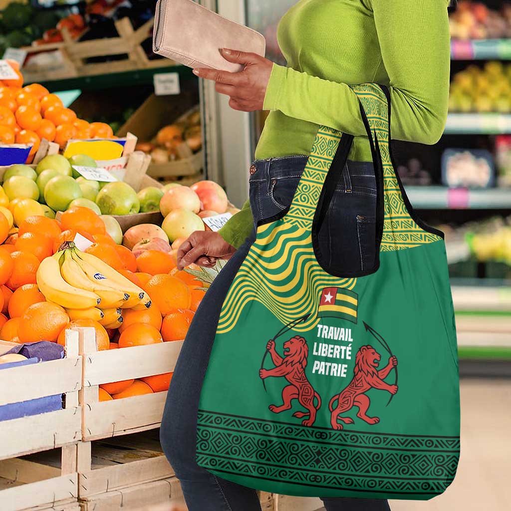 Togo Grocery Bag - Red Twin Lions and Travail Liberté Patrie Slogan