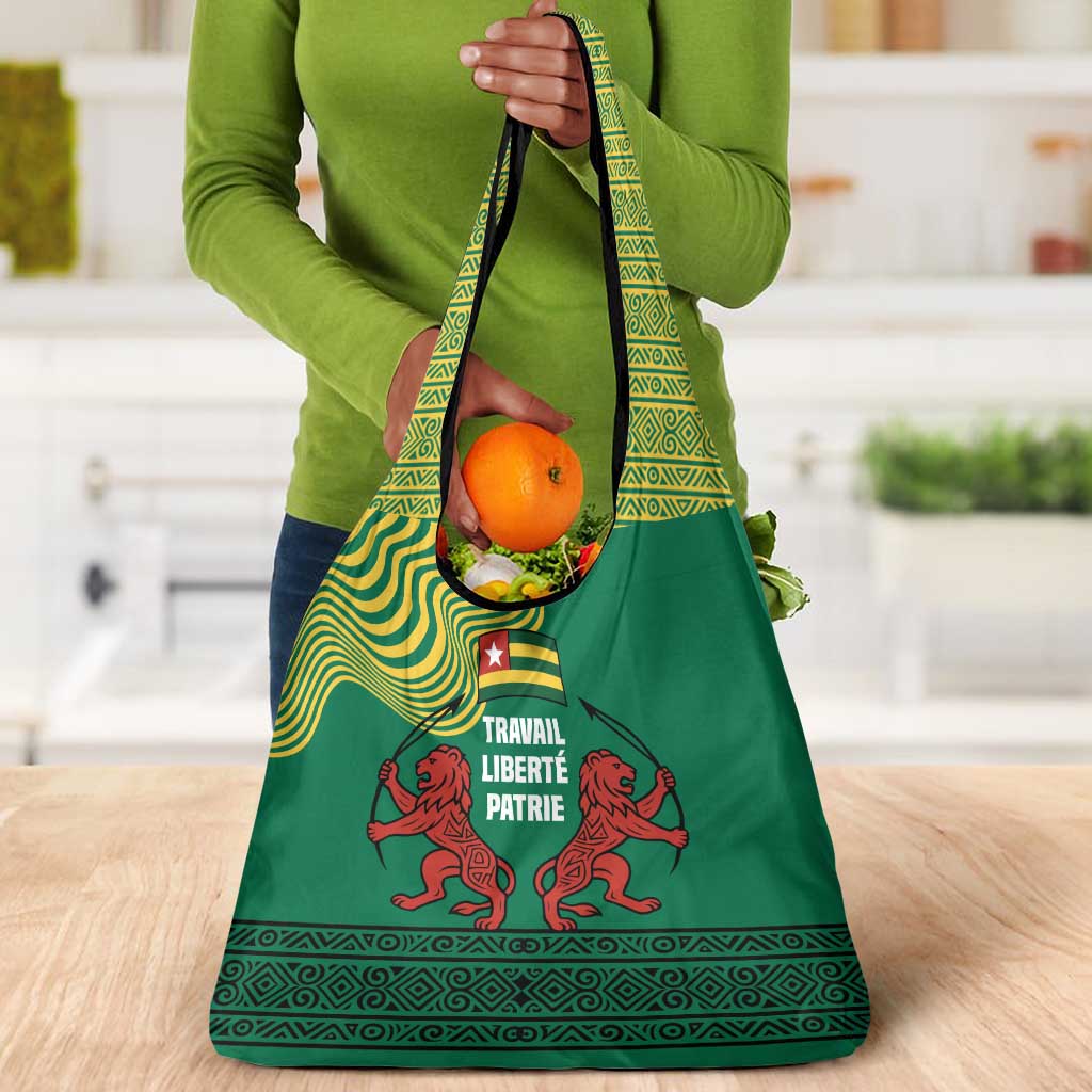 Togo Grocery Bag - Red Twin Lions and Travail Liberté Patrie Slogan