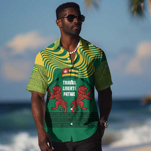 Togo Hawaiian Shirt - Red Twin Lions and Travail Liberté Patrie Slogan