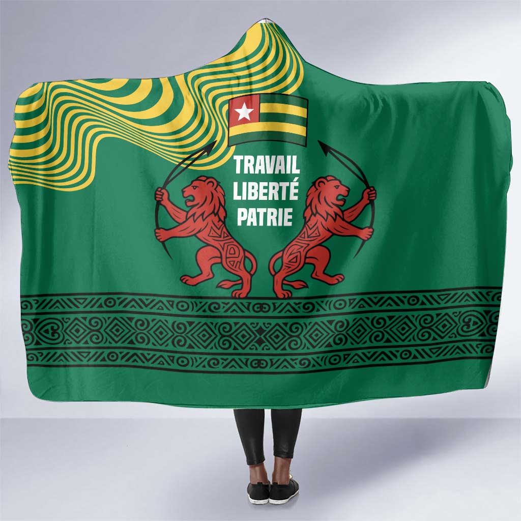 Togo Hooded Blanket - Red Twin Lions and Travail Liberté Patrie Slogan