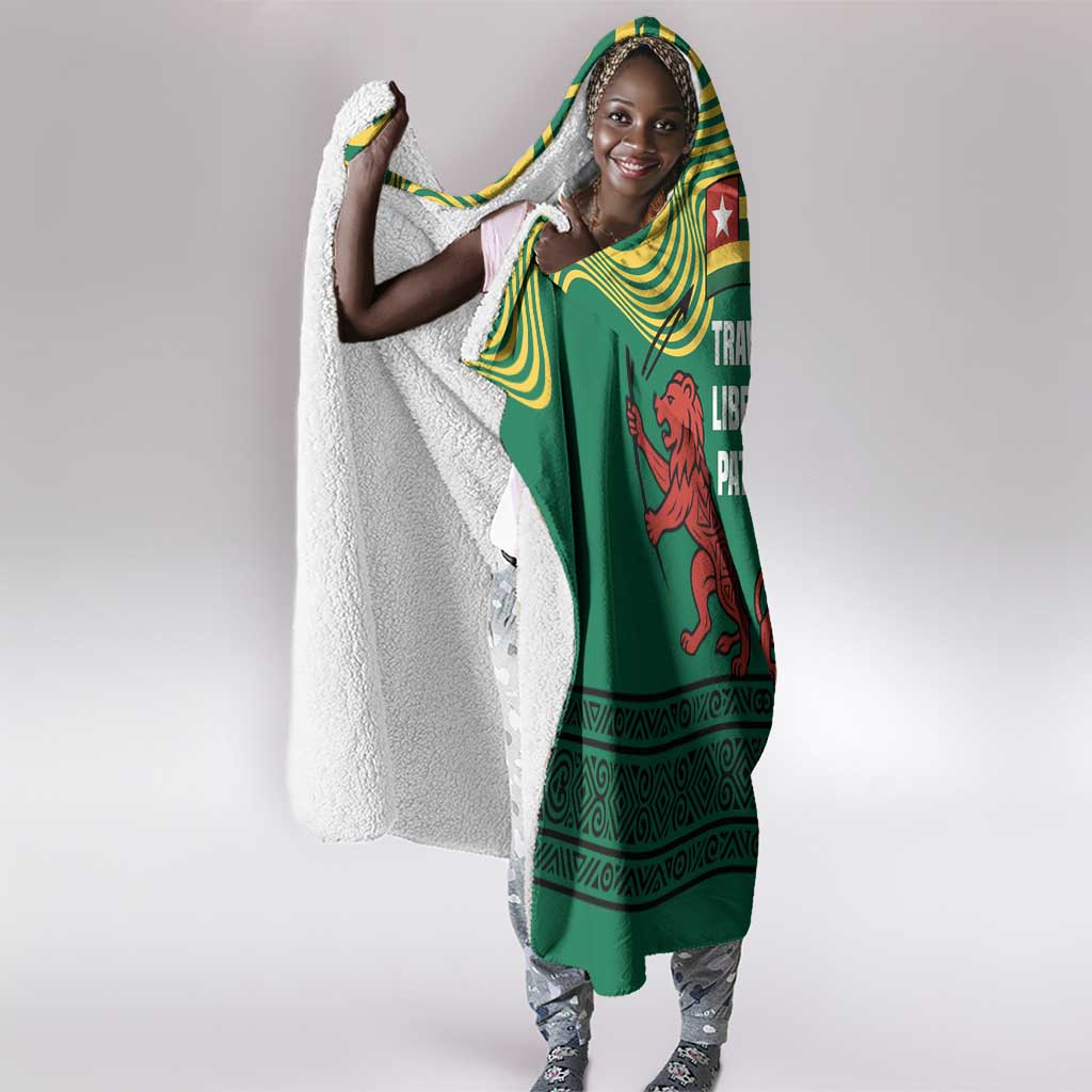 Togo Hooded Blanket - Red Twin Lions and Travail Liberté Patrie Slogan