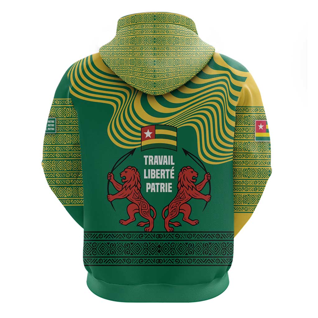 Togo Hoodie - Red Twin Lions and Travail Liberté Patrie Slogan