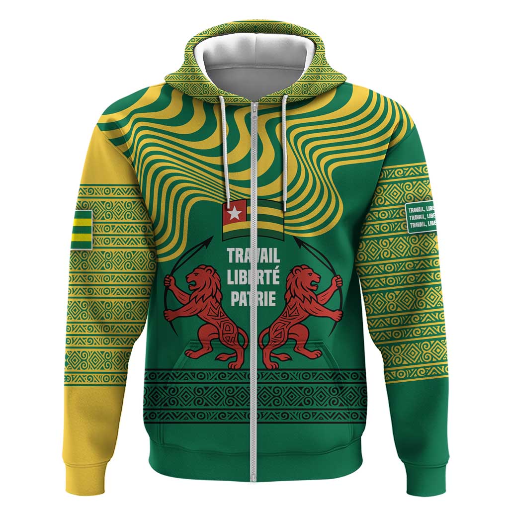 Togo Hoodie - Red Twin Lions and Travail Liberté Patrie Slogan