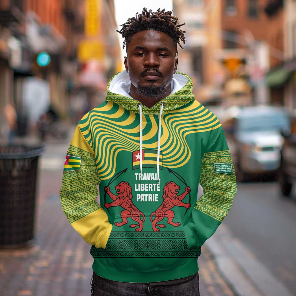 Togo Hoodie - Red Twin Lions and Travail Liberté Patrie Slogan