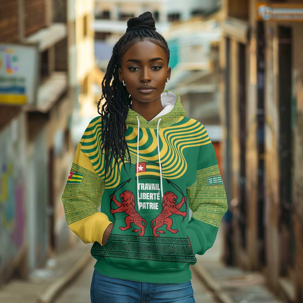 Togo Hoodie - Red Twin Lions and Travail Liberté Patrie Slogan