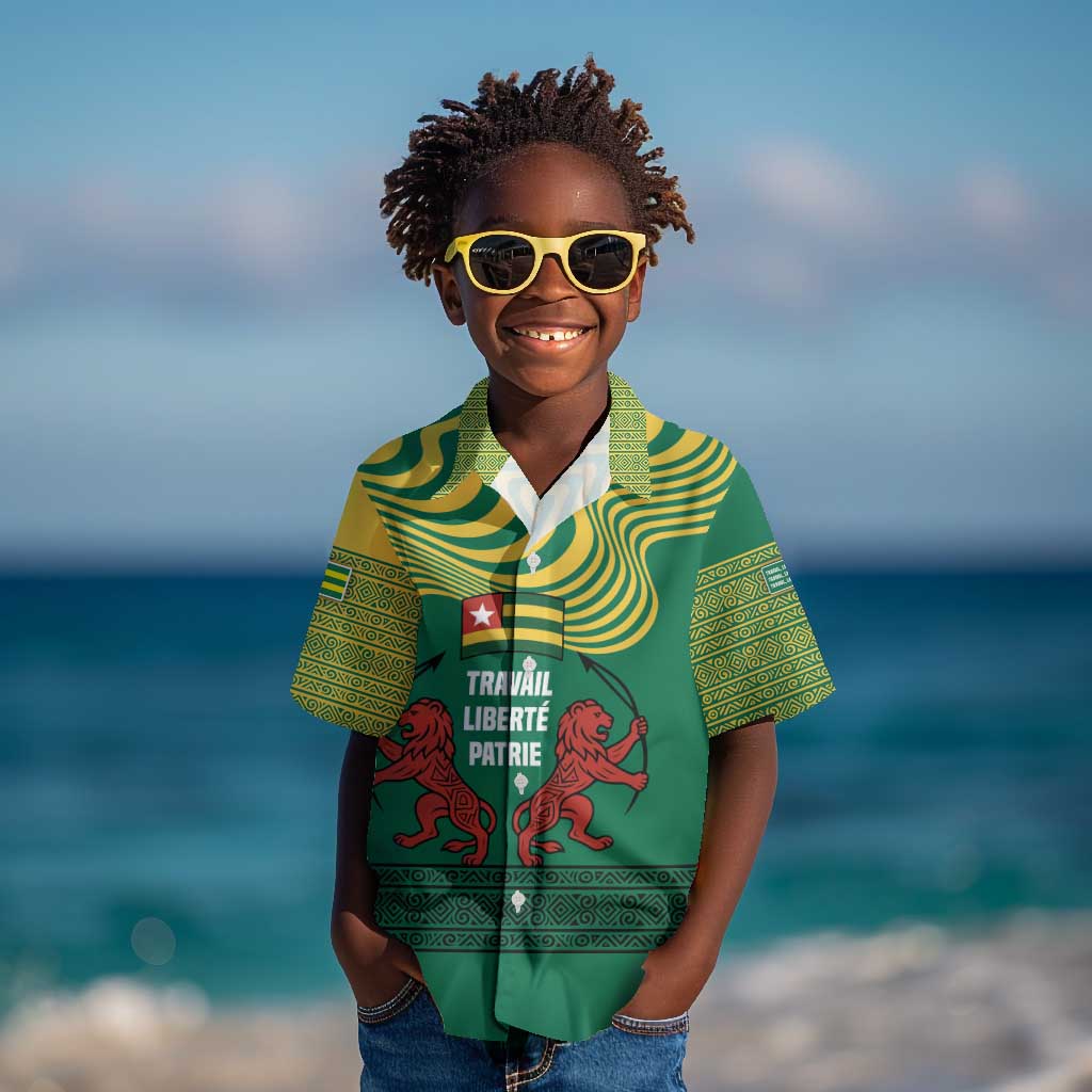 Togo Kid Hawaiian Shirt - Red Twin Lions and Travail Liberté Patrie Slogan