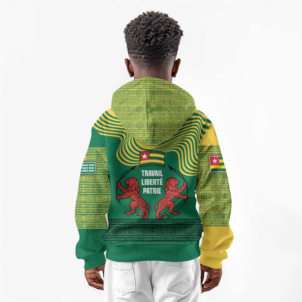 Togo Kid Hoodie - Red Twin Lions and Travail Liberté Patrie Slogan