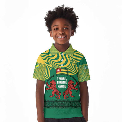 Togo Kid Polo Shirt - Red Twin Lions and Travail Liberté Patrie Slogan