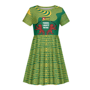 Togo Kid Short Sleeve Dress - Red Twin Lions and Travail Liberté Patrie Slogan