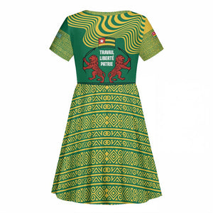 Togo Kid Short Sleeve Dress - Red Twin Lions and Travail Liberté Patrie Slogan