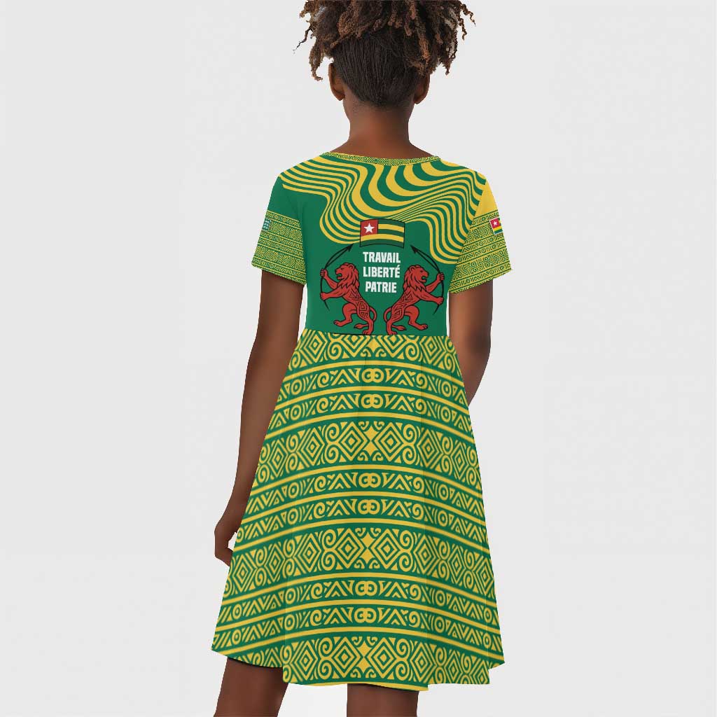 Togo Kid Short Sleeve Dress - Red Twin Lions and Travail Liberté Patrie Slogan