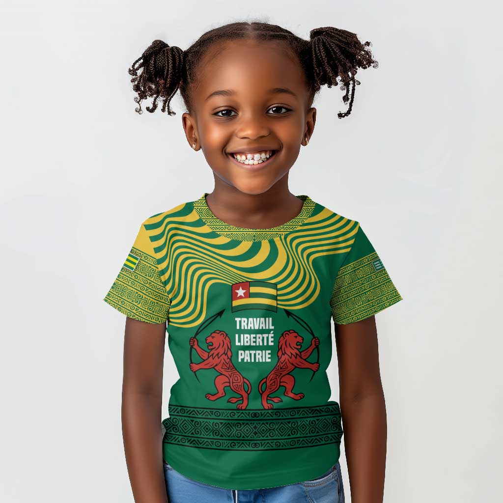 Togo Kid T shirt - Red Twin Lions and Travail Liberté Patrie Slogan