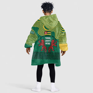 Togo Kid Wearable Blanket Hoodie - Red Twin Lions and Travail Liberté Patrie Slogan