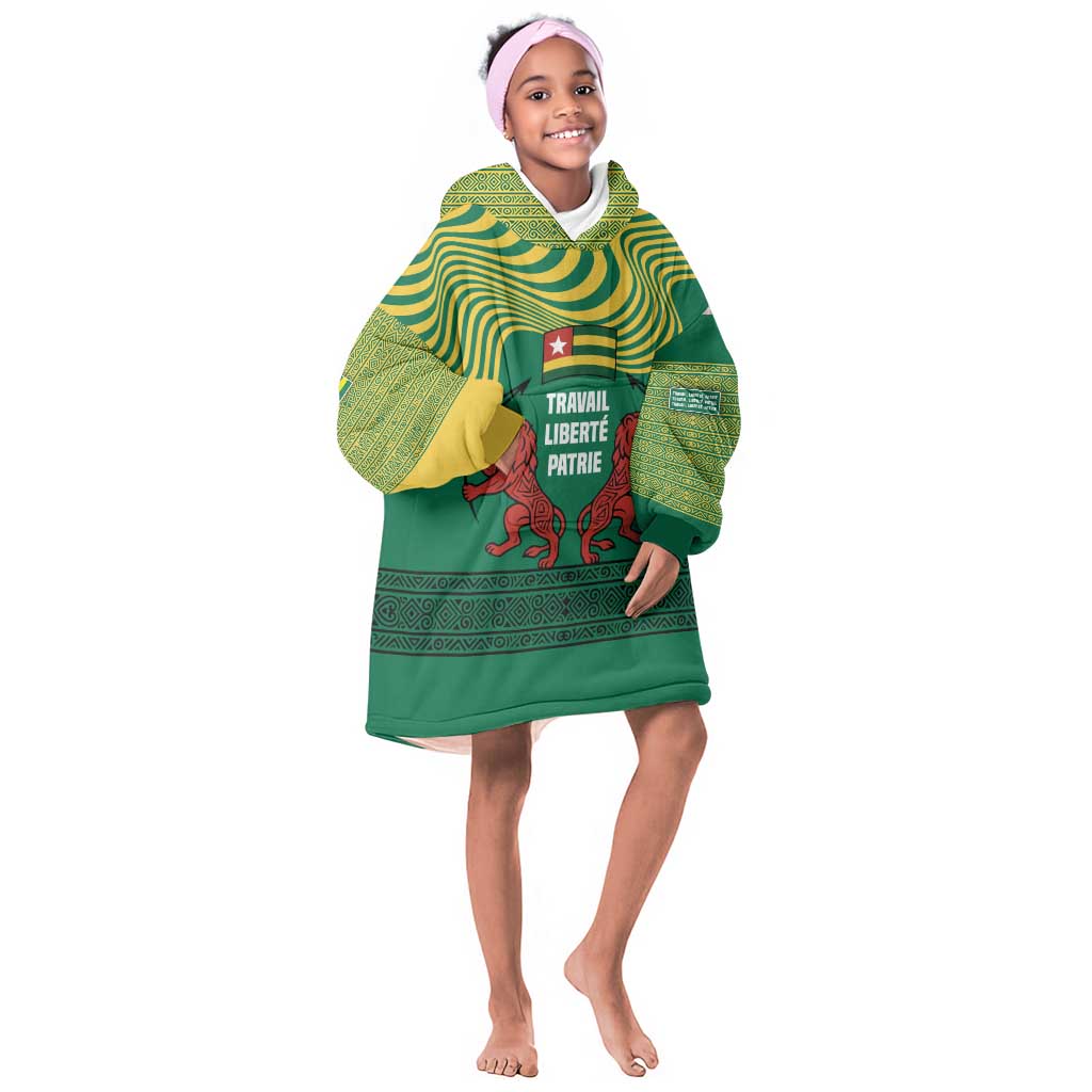 Togo Kid Wearable Blanket Hoodie - Red Twin Lions and Travail Liberté Patrie Slogan