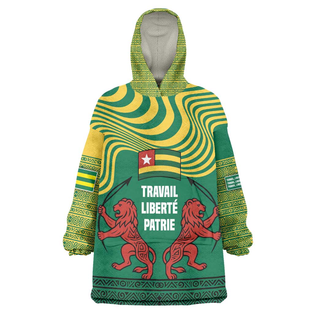 Togo Kid Wearable Blanket Hoodie - Red Twin Lions and Travail Liberté Patrie Slogan