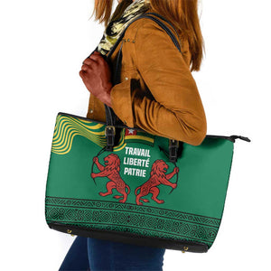 Togo Leather Tote Bag - Red Twin Lions and Travail Liberté Patrie Slogan