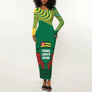Togo Long Sleeve Bodycon Dress - Red Twin Lions and Travail Liberté Patrie Slogan