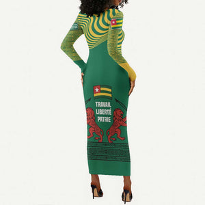 Togo Long Sleeve Bodycon Dress - Red Twin Lions and Travail Liberté Patrie Slogan