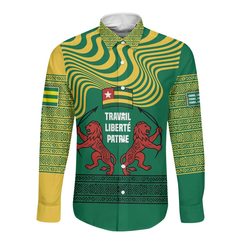 Togo Long Sleeve Button Shirt - Red Twin Lions and Travail Liberté Patrie Slogan