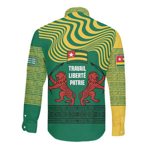 Togo Long Sleeve Button Shirt - Red Twin Lions and Travail Liberté Patrie Slogan